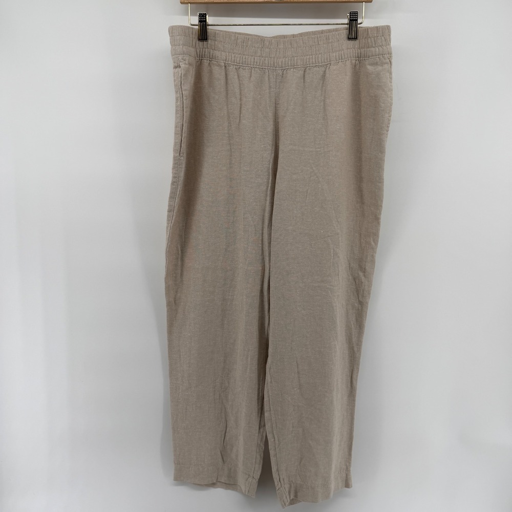 Old Navy Womens High-Rise Straight Linen Blend Pants Beige Large comfy light
